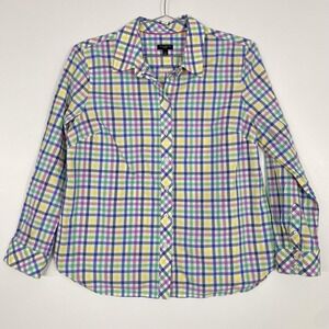 Talbots Shirt Womens Large Petite Multi Check Long Sleeve Button Up 100% Cotton